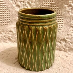 Art Pottery Vase Green & Brown Glazed Sturdy
